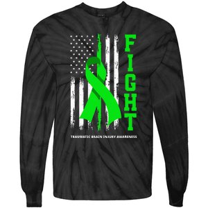 American US Flag Fight Traumatic Brain Injury Awareness Tie-Dye Long Sleeve Shirt