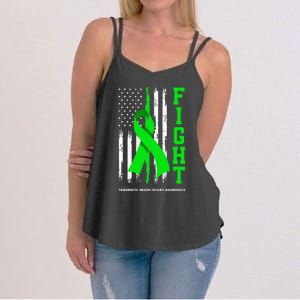 American US Flag Fight Traumatic Brain Injury Awareness Women's Strappy Tank