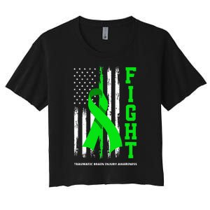 American US Flag Fight Traumatic Brain Injury Awareness Women's Crop Top Tee