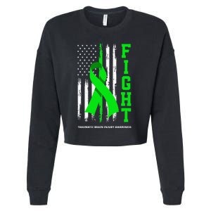 American US Flag Fight Traumatic Brain Injury Awareness Cropped Pullover Crew