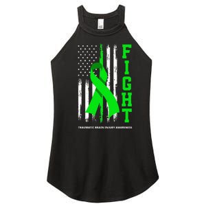 American US Flag Fight Traumatic Brain Injury Awareness Women's Perfect Tri Rocker Tank