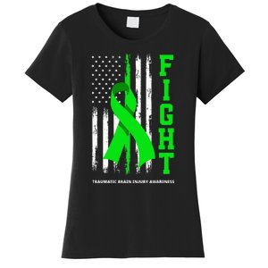 American US Flag Fight Traumatic Brain Injury Awareness Women's T-Shirt