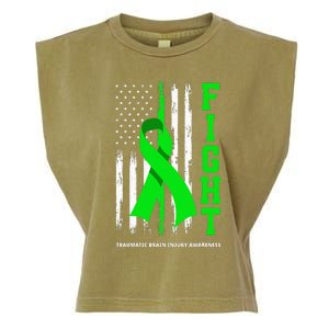 American US Flag Fight Traumatic Brain Injury Awareness Garment-Dyed Women's Muscle Tee