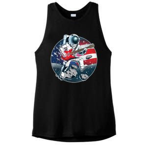 American USA Flag Rocking Space Astronaut Ladies PosiCharge Tri-Blend Wicking Tank