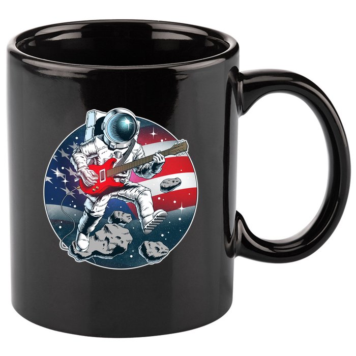 American USA Flag Rocking Space Astronaut 11oz C Handle Ceramic Mug