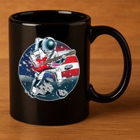American USA Flag Rocking Space Astronaut 11oz C Handle Ceramic Mug