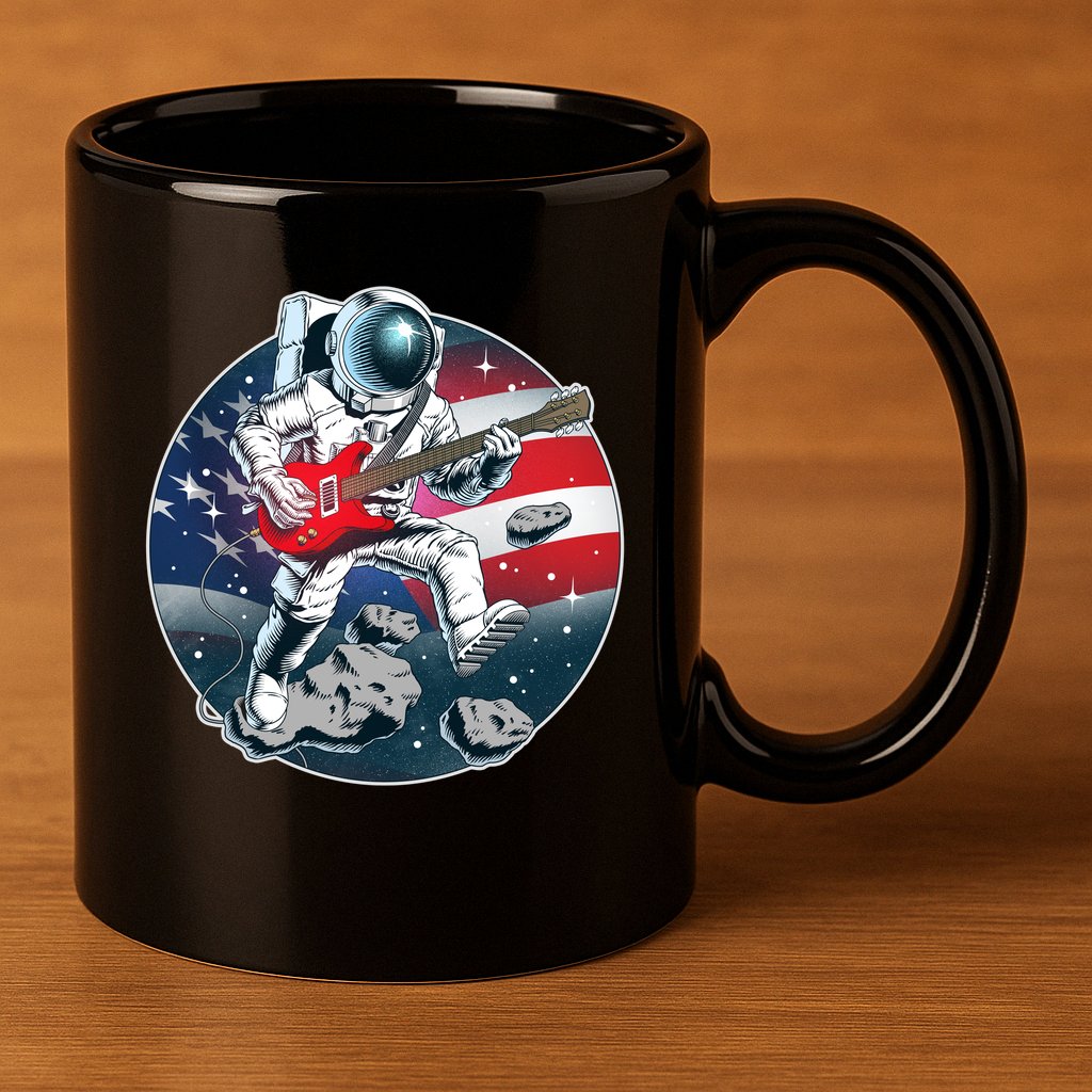 American USA Flag Rocking Space Astronaut 11oz C Handle Ceramic Mug