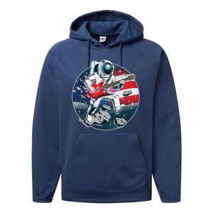 American USA Flag Rocking Space Astronaut Performance Fleece Hoodie