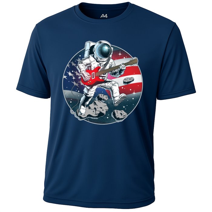 American USA Flag Rocking Space Astronaut Cooling Performance Crew T-Shirt