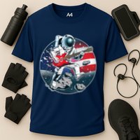 American USA Flag Rocking Space Astronaut Cooling Performance Crew T-Shirt
