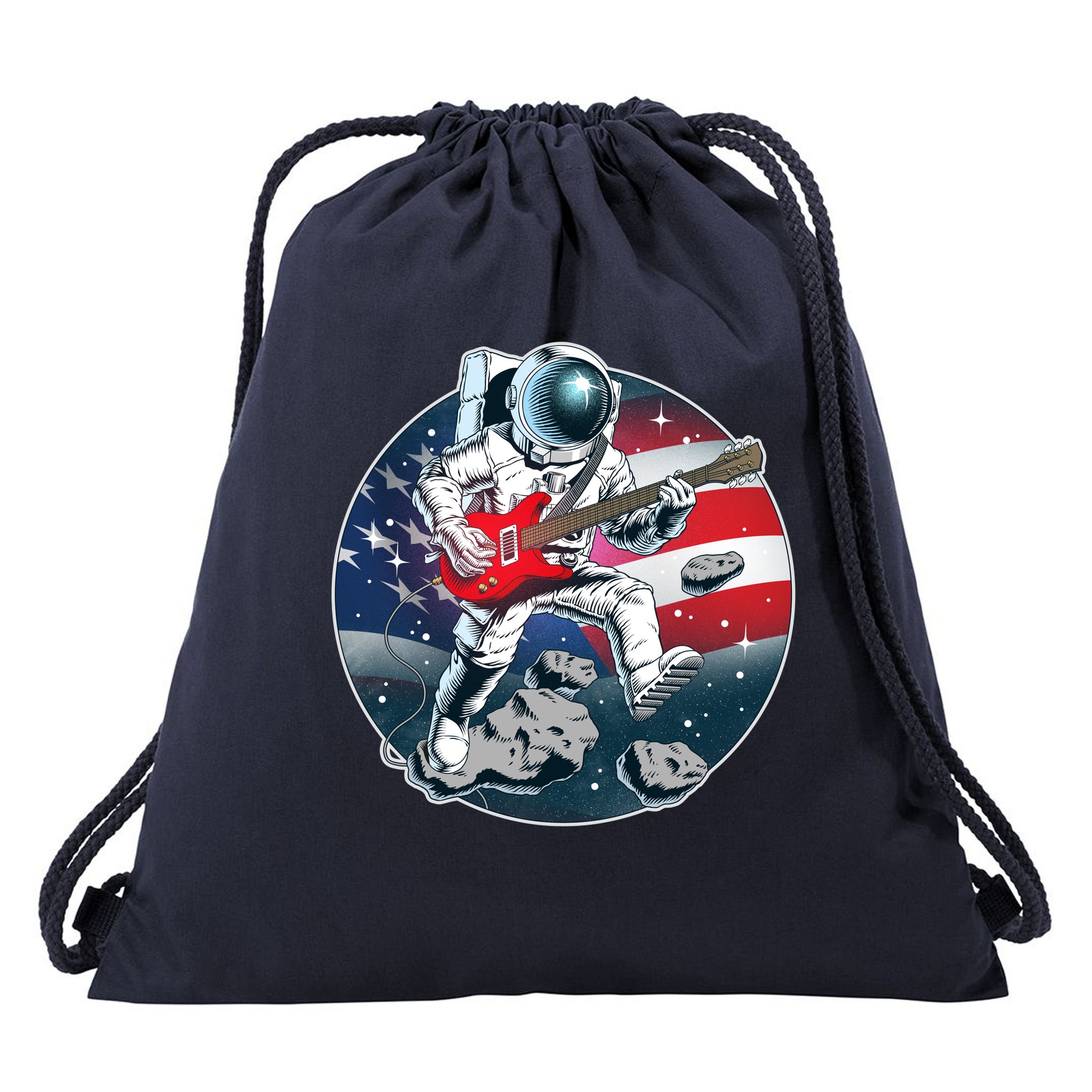 American USA Flag Rocking Space Astronaut Drawstring Bag
