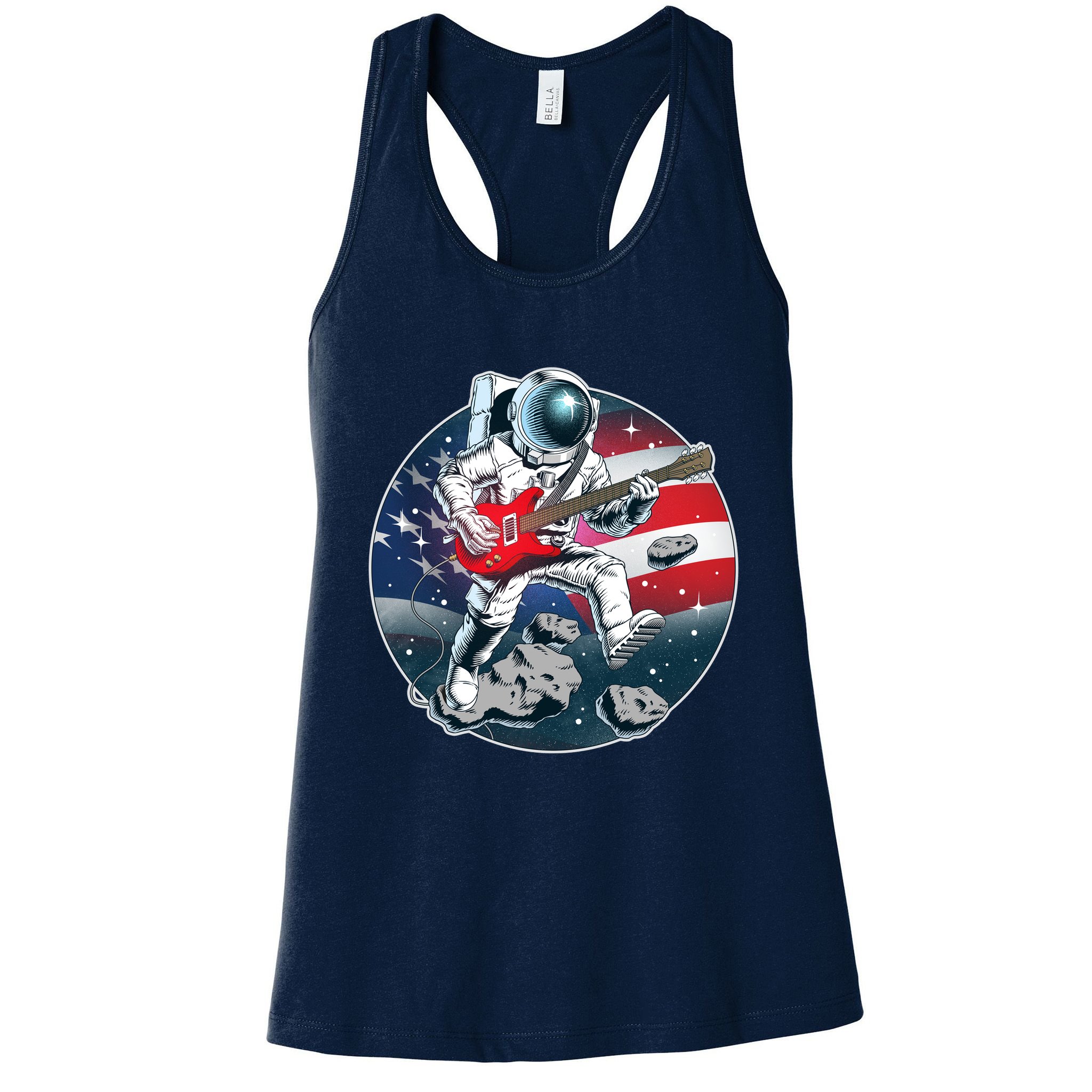 American USA Flag Rocking Space Astronaut Womens Tank Top