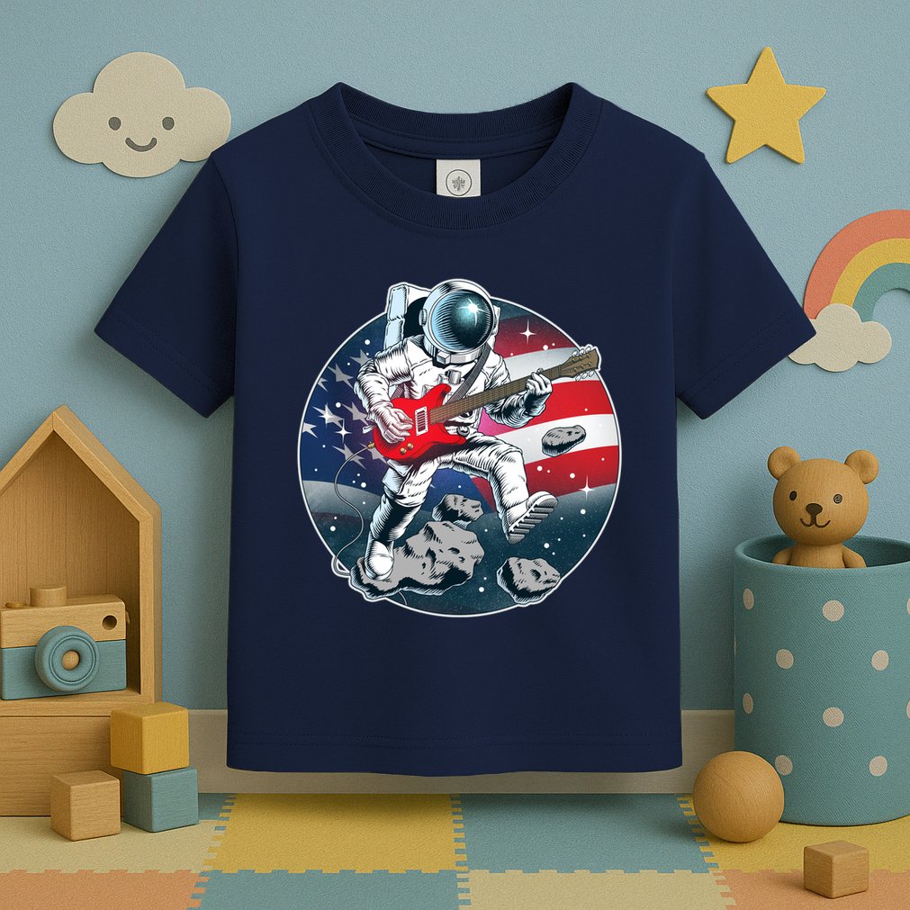 American USA Flag Rocking Space Astronaut Toddler T-Shirt