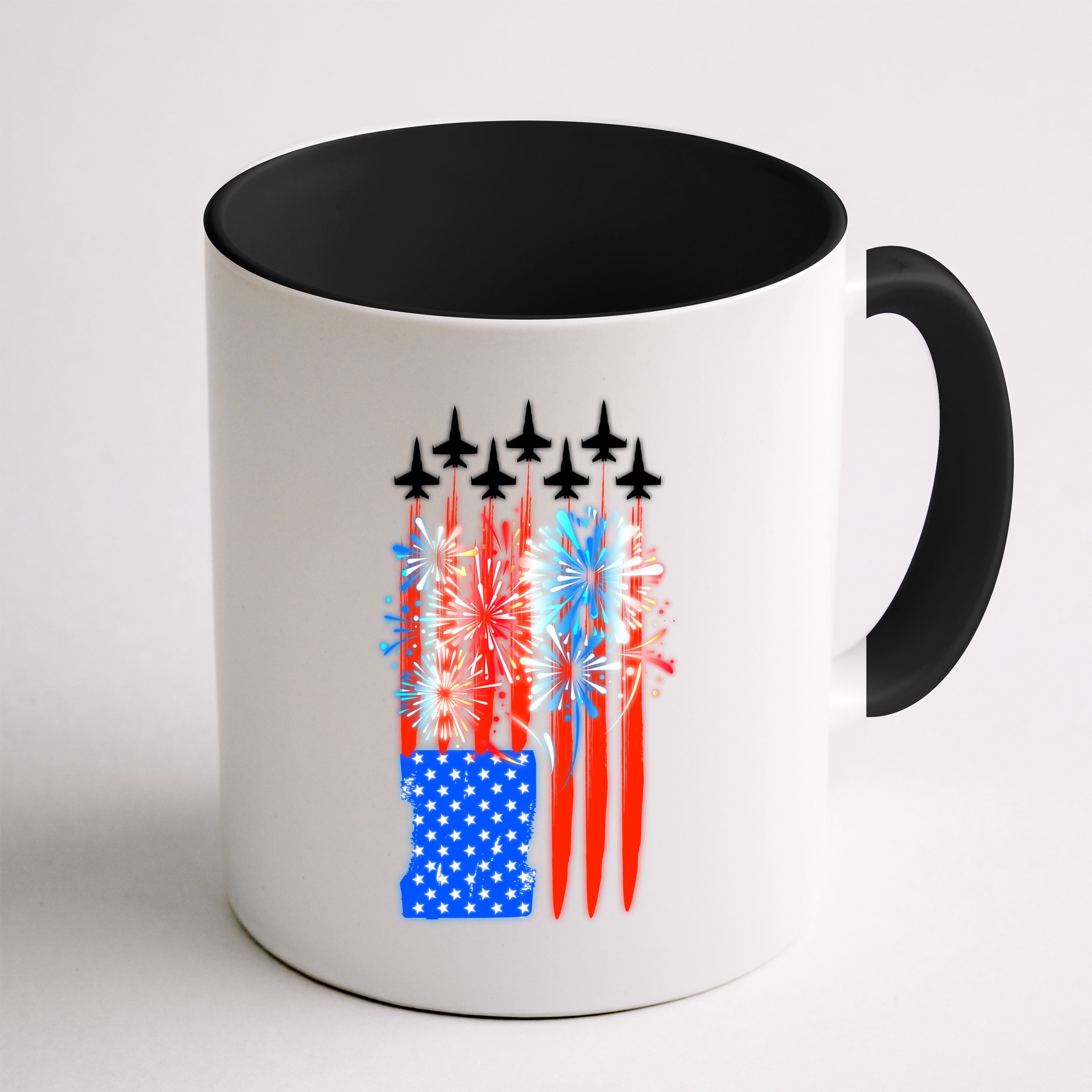 American Usa Flag Fireworks Fighter Jets Mug