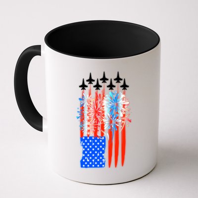 American Usa Flag Fireworks Fighter Jets Mug