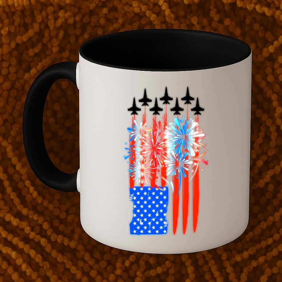 American Usa Flag Fireworks Fighter Jets Mug