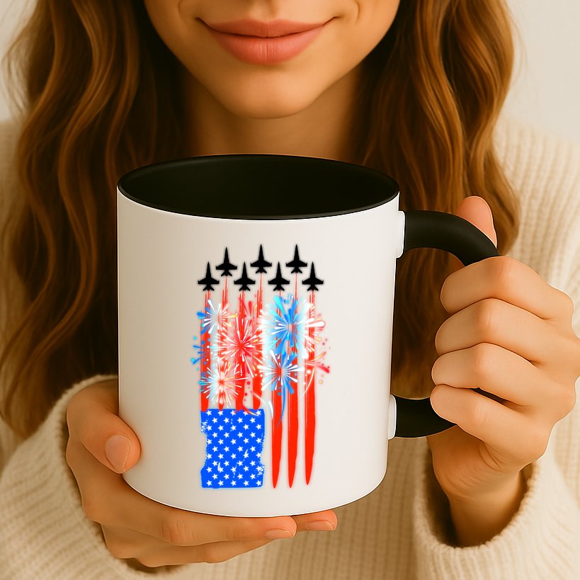 American Usa Flag Fireworks Fighter Jets Mug