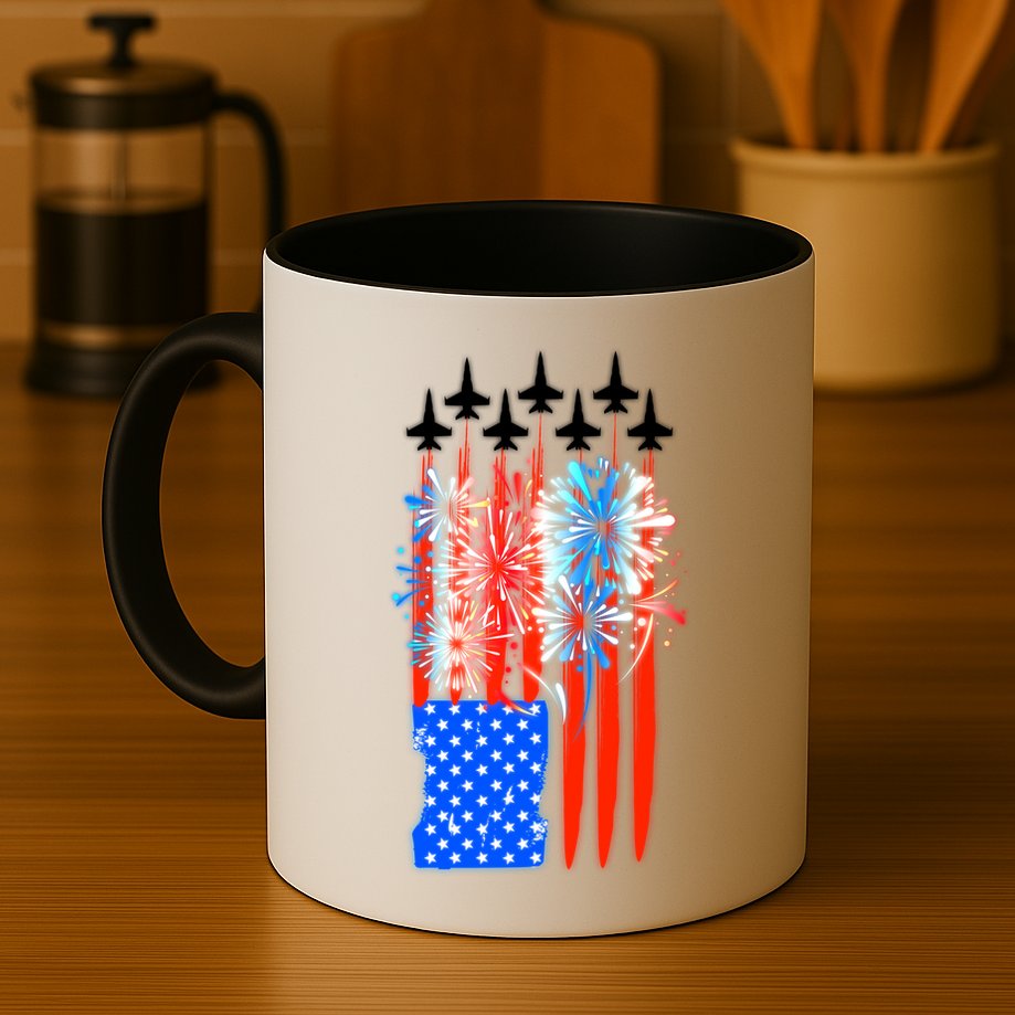 American Usa Flag Fireworks Fighter Jets Mug
