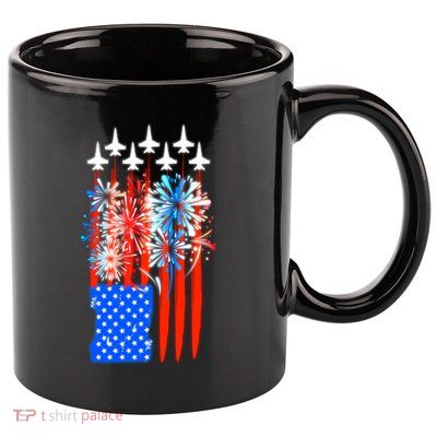 American Usa Flag Fireworks Fighter Jets 11oz C Handle Ceramic Mug