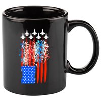 American Usa Flag Fireworks Fighter Jets 11oz C Handle Ceramic Mug