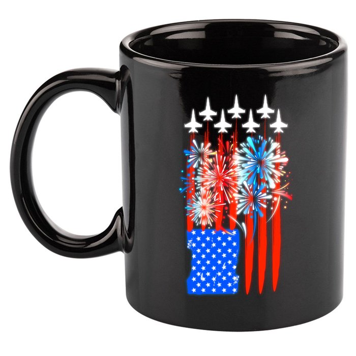 American Usa Flag Fireworks Fighter Jets 11oz C Handle Ceramic Mug