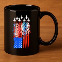 American Usa Flag Fireworks Fighter Jets 11oz C Handle Ceramic Mug