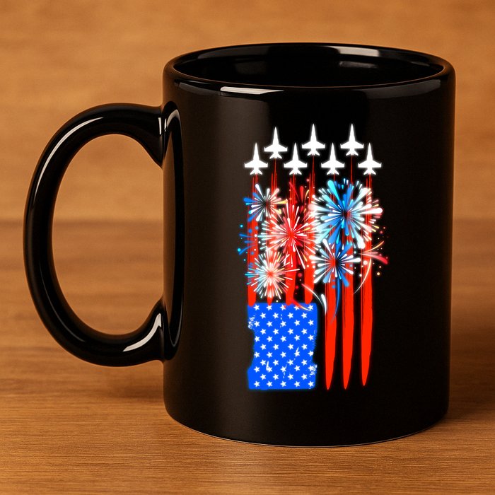 American Usa Flag Fireworks Fighter Jets 11oz C Handle Ceramic Mug