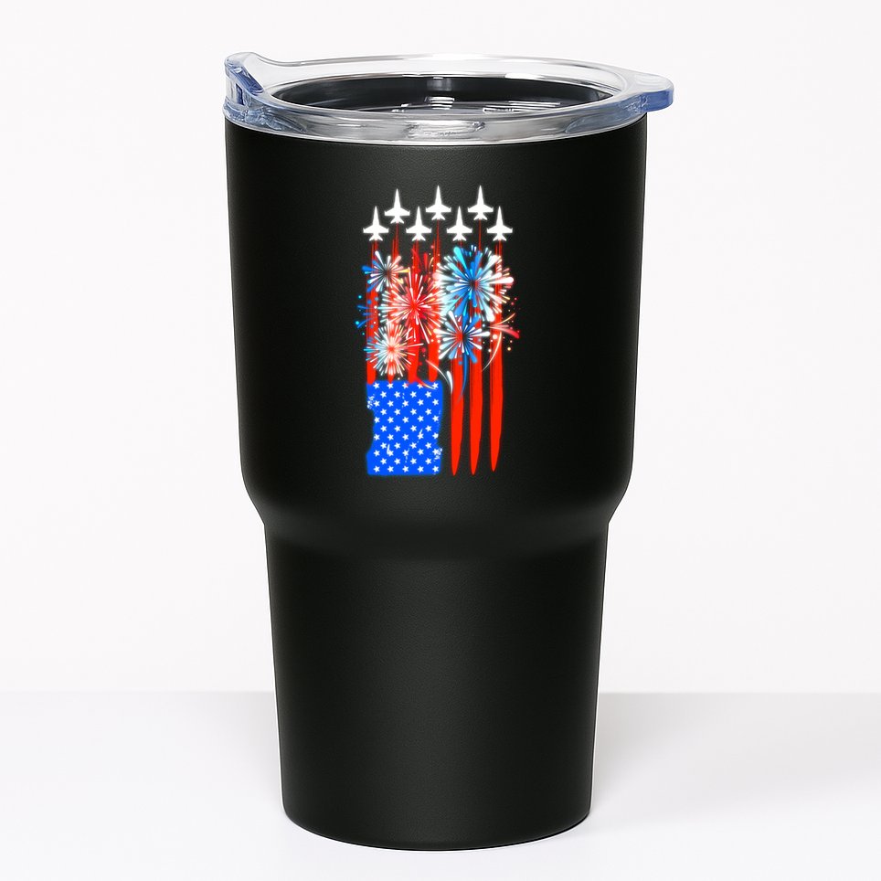 American Usa Flag Fireworks Fighter Jets Tumbler