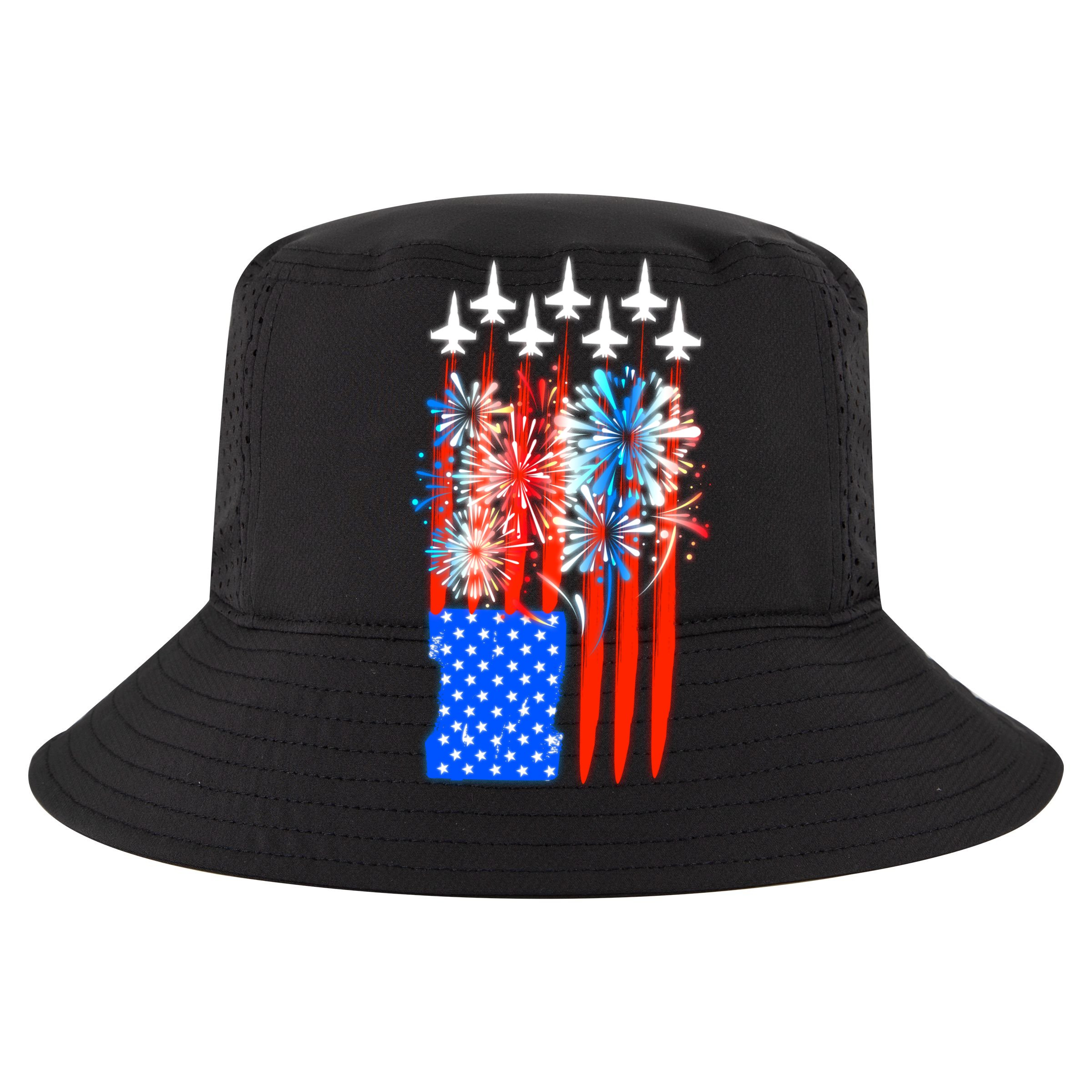 American Usa Flag Fireworks Fighter Jets Cooling Performance Crew T-Shirt