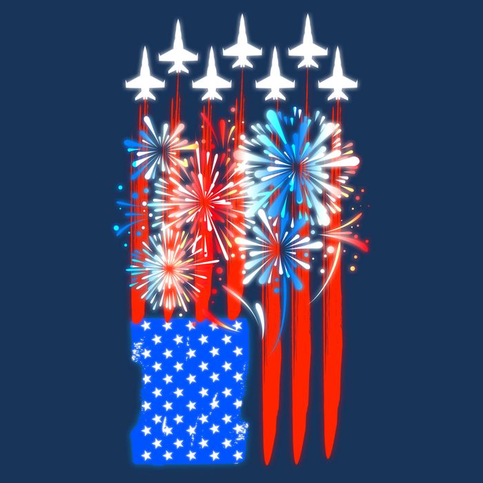 American Usa Flag Fireworks Fighter Jets Cooling Performance Crew T-Shirt