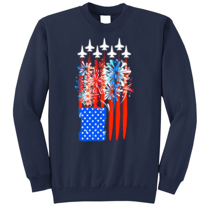 American Usa Flag Fireworks Fighter Jets Sweatshirt