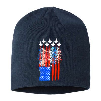 American Usa Flag Fireworks Fighter Jets Sustainable Beanie