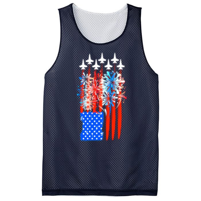 American Usa Flag Fireworks Fighter Jets Mesh Reversible Basketball Jersey Tank