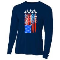 American Usa Flag Fireworks Fighter Jets Cooling Performance Long Sleeve Crew