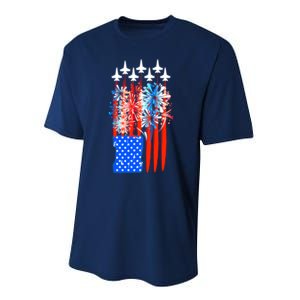 American Usa Flag Fireworks Fighter Jets Performance Sprint T-Shirt