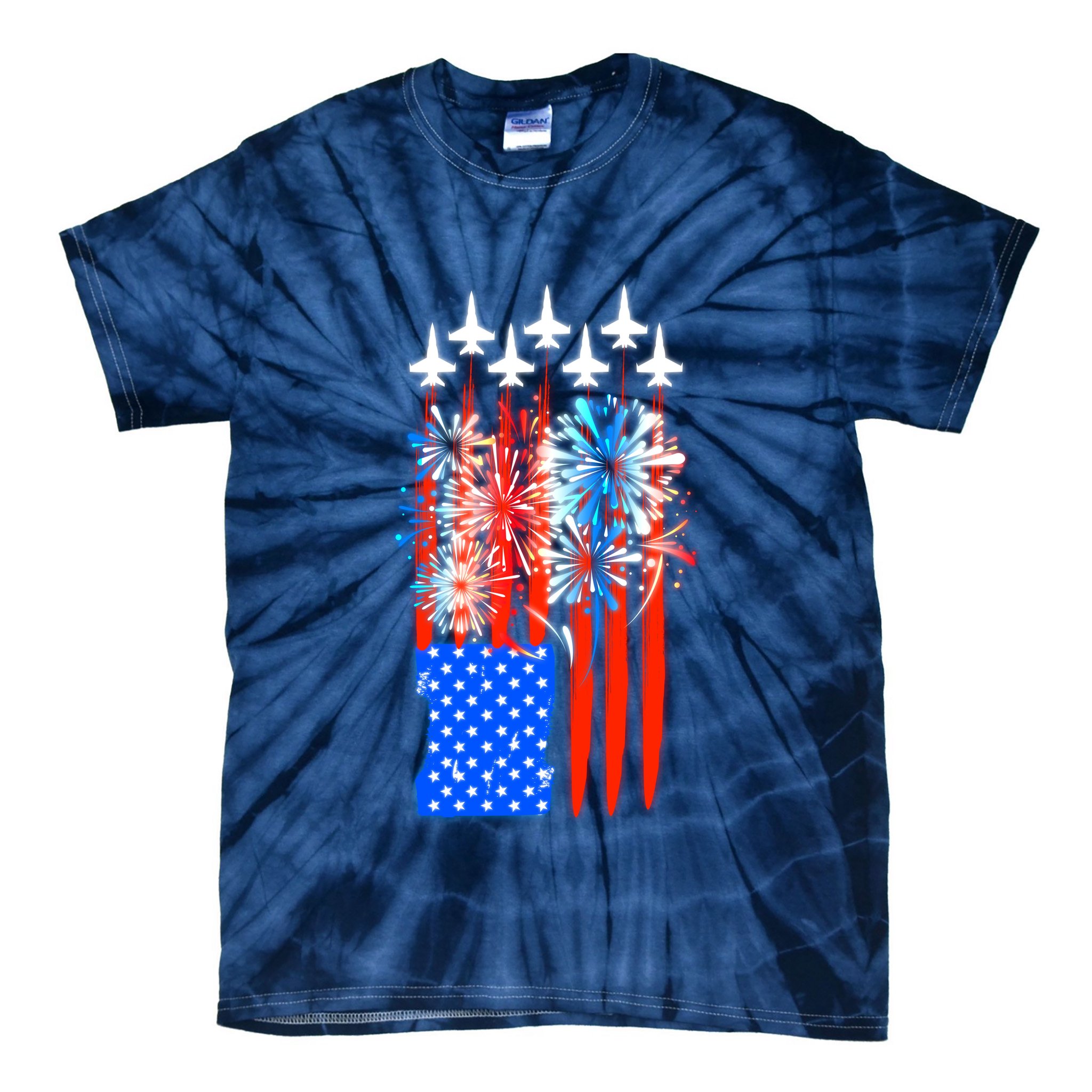 American Usa Flag Fireworks Fighter Jets Tie-Dye T-Shirt