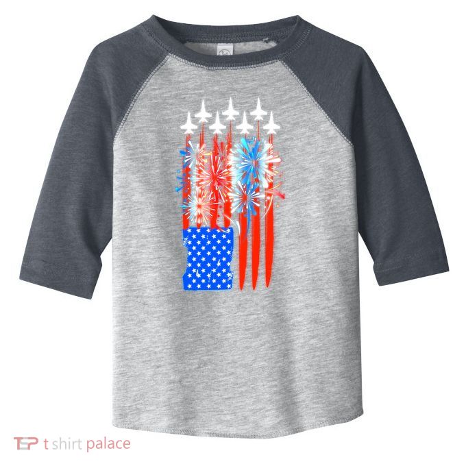 American Usa Flag Fireworks Fighter Jets Toddler Fine Jersey T-Shirt