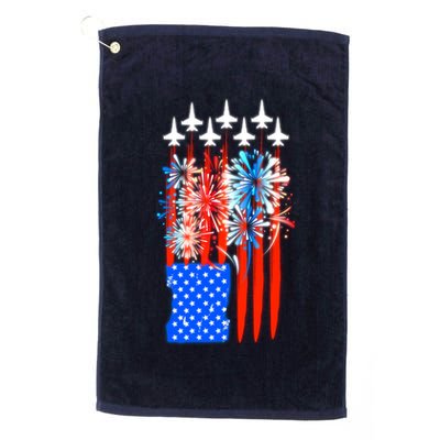 American Usa Flag Fireworks Fighter Jets Golf Towel