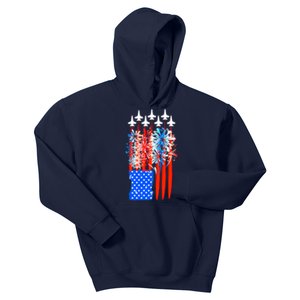 American Usa Flag Fireworks Fighter Jets Kids Hoodie