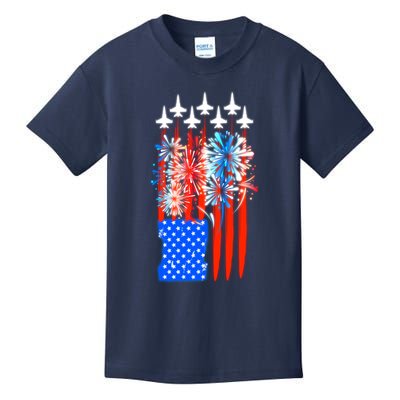 American Usa Flag Fireworks Fighter Jets Kids T-Shirt