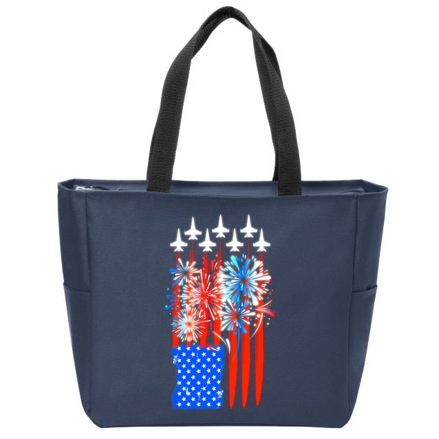 American Usa Flag Fireworks Fighter Jets Zip Tote Bag