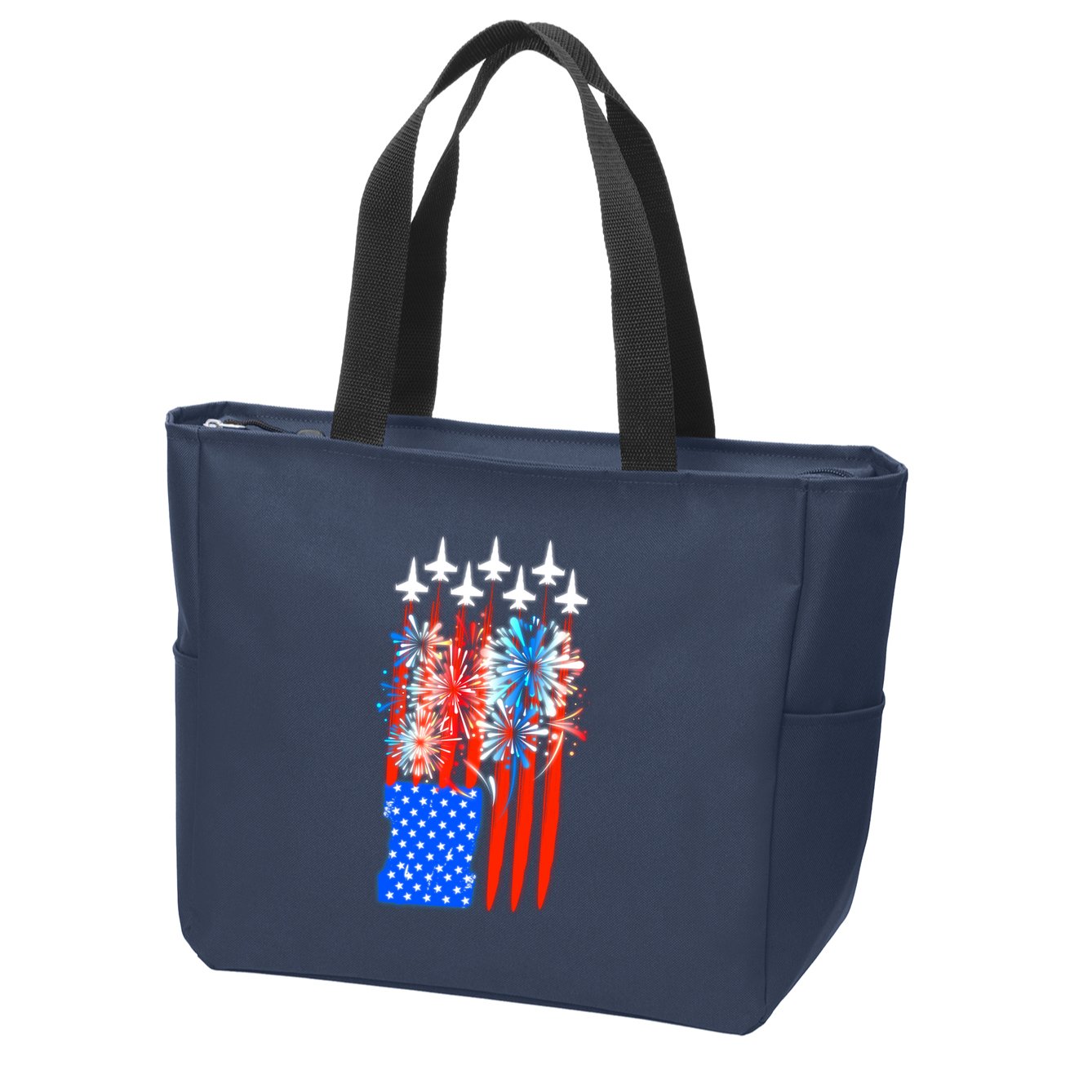 American Usa Flag Fireworks Fighter Jets Zip Tote Bag