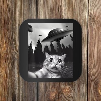 Alien UFO Funny Cat Selfie Coaster