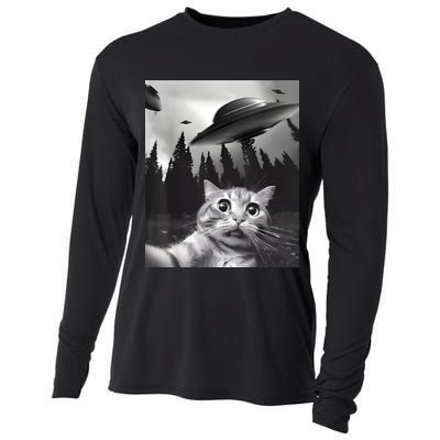 Alien UFO Funny Cat Selfie Cooling Performance Long Sleeve Crew