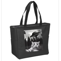 Alien UFO Funny Cat Selfie Zip Tote Bag