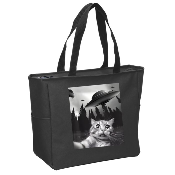 Alien UFO Funny Cat Selfie Zip Tote Bag