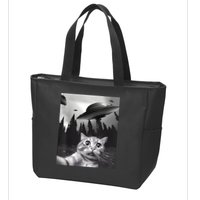 Alien UFO Funny Cat Selfie Zip Tote Bag