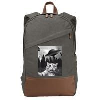 Alien UFO Funny Cat Selfie Cotton Canvas Backpack