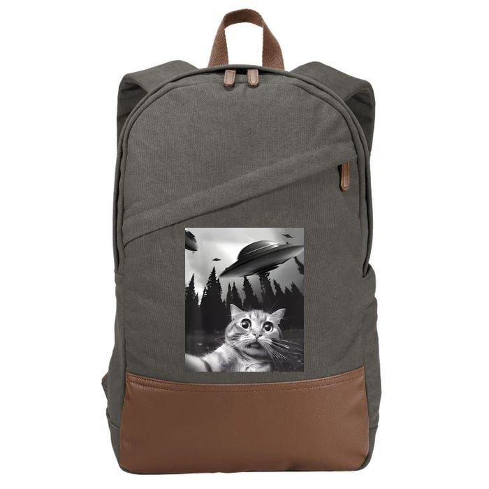 Alien UFO Funny Cat Selfie Cotton Canvas Backpack