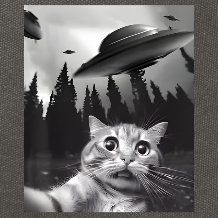 Alien UFO Funny Cat Selfie Cotton Canvas Backpack